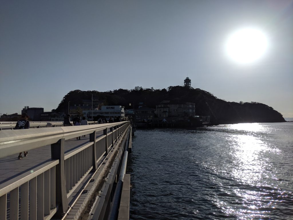 江の島弁天橋から見た江こ島の全景