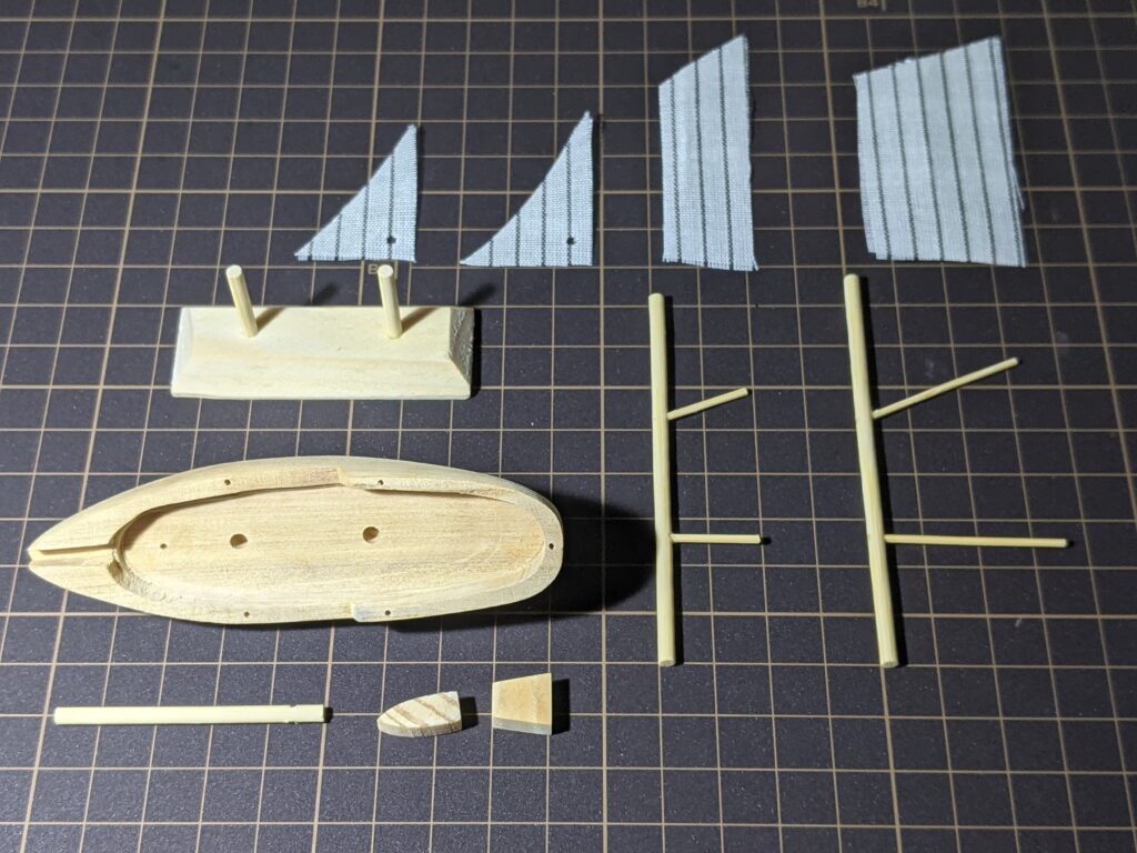 あおぞら モデルシップ 帆船模型 AOZORA ブルーノーズ ミニ Bluenose Mini の部品を下処理