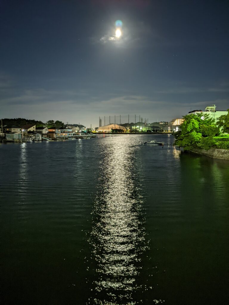 月の光が水面に反射する様子