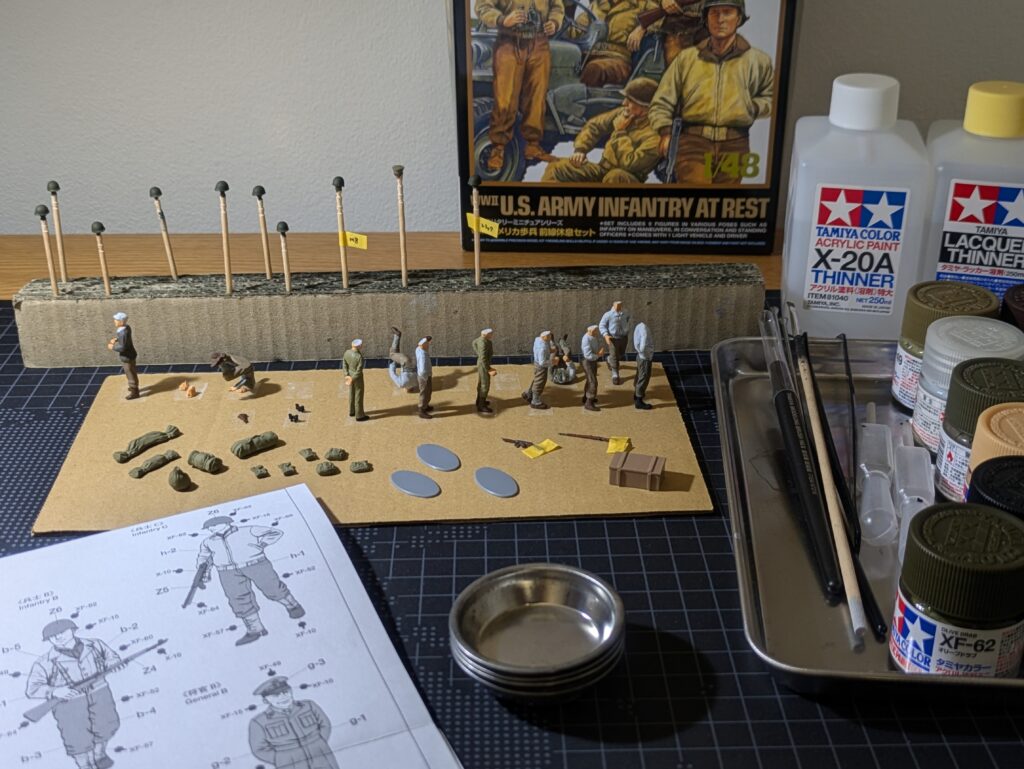 塗装中の1/48のアメリカ陸軍歩兵